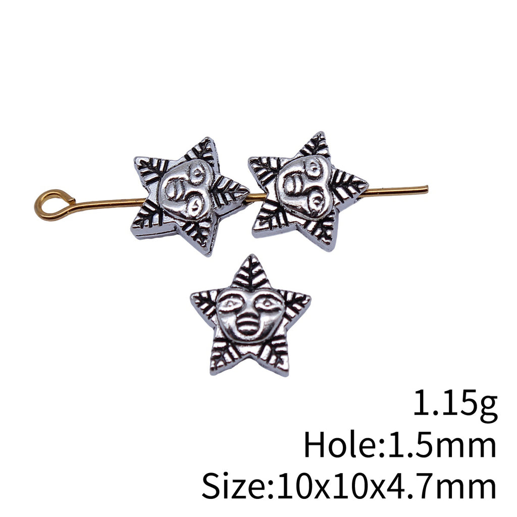 10x10x4.7mm 1.15g Antique Silver Zinc Alloy Leaf Face Star Small Hole Spacer Beads for Bracelet Making