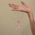 Pink Beaded Translucent Floral Tassel Statement Necklace view 2