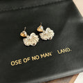 Silver Ginkgo Leaf and Champagne Heart Stud Earrings view 2