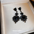 Black Crystal Floral Cluster Drop Earrings Fashion Jewelry view 4
