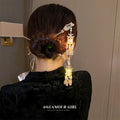 Gold Tone Fan Hair Stick With Pearl Like Chains And Leaf Drops view 4