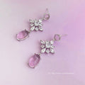 Silver Tone Pink Cabochon Star Drop Earrings Clear Stones view 4