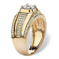 Square Solitaire Pave Signet Ring In Polished Gold Tone view 2