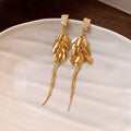 Crystal Wheat Spray Drop Earrings with Long Metal Tassels view 6