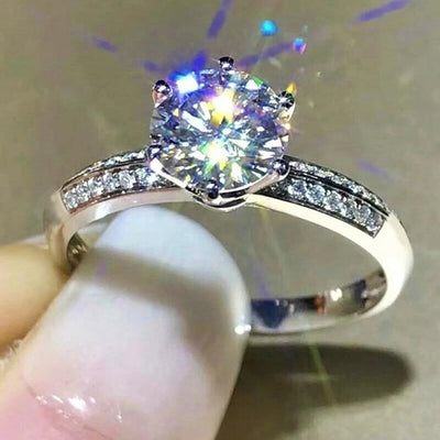 Silver Tone Solitaire Ring front product view