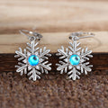 Blue Center Snowflake Drop Earrings in Silver Tone view 2