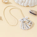 Beaded White Scallop Shell Pendant Necklace With Rhinestones view 2