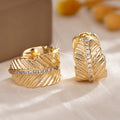 Leaf Textured Hoop Earrings in Gold-Tone Metal Jewelry view 2