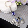 Silver Tone Openwork Elephant Blue Evil Eye Beaded Split Ring Keychain view 3