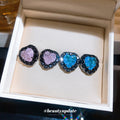 Black Tone Crushed Crystal Heart Stud Earrings Fashion Jewelry view 3