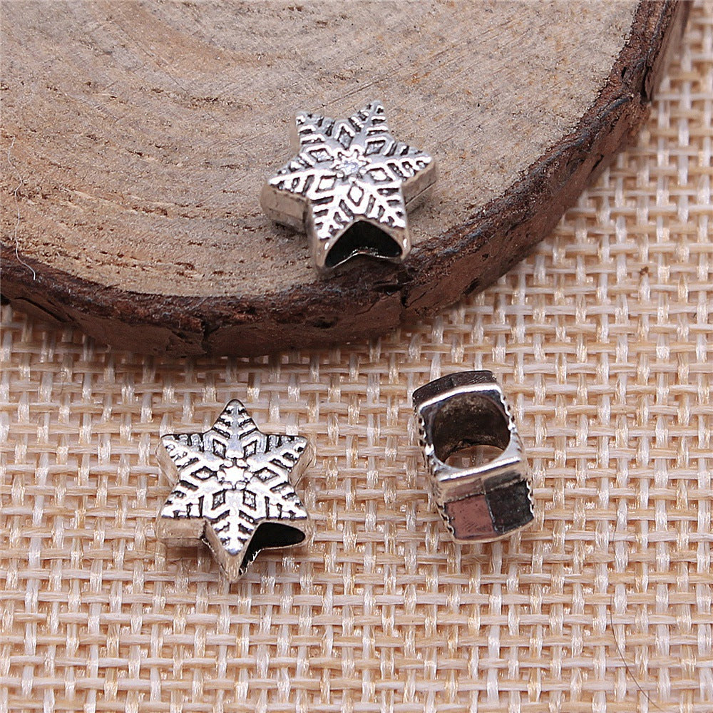 9x9x6mm 1.3g Antique Silver Zinc Alloy Snowflake Large Hole Beads for Bracelet DIY Jewelry Making