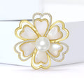 Gold Tone White Camellia Flower Brooch With Pearl Center view 2