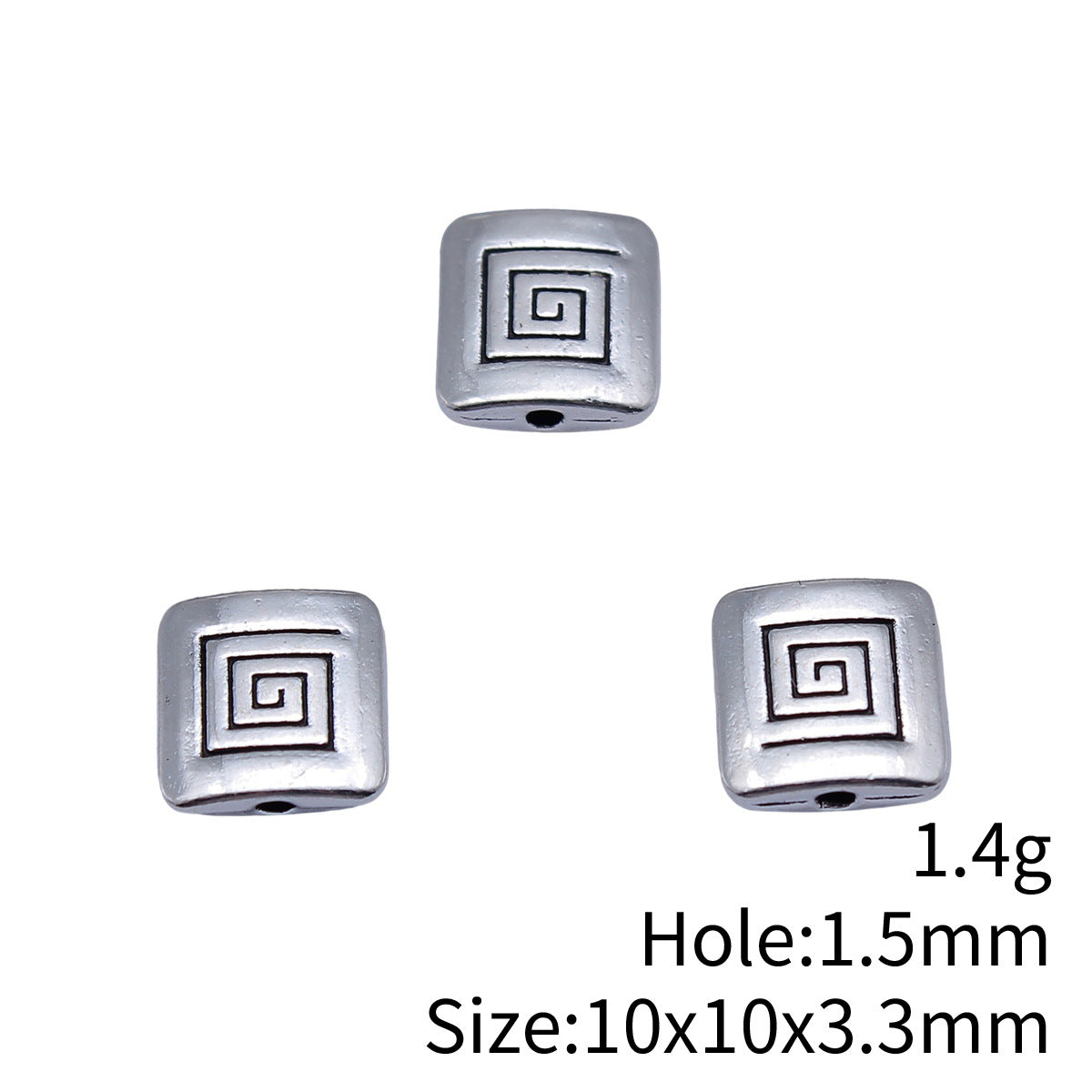 10x10x3.3mm 1.4g Antique Silver Zinc Alloy Greek Key Square Small Hole Spacer Beads for Bracelet Making