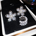 Crystal Flower Pearl Clip-On Earrings Statement Jewelry view 2