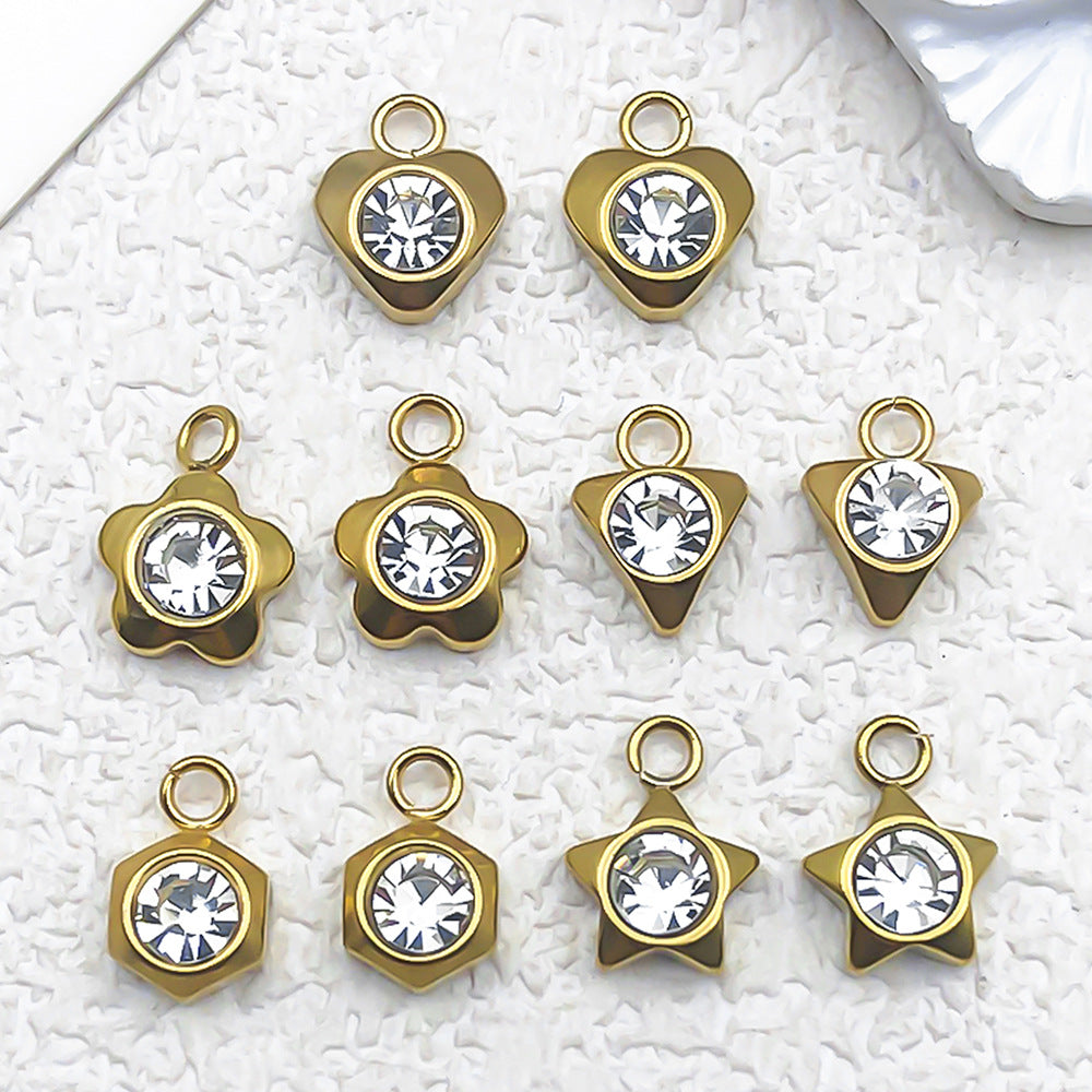 Stainless Steel Round Zircon Heart Star Plum Blossom Charm Pendant for DIY Jewelry