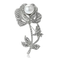 Long Stem Rose Brooch With Pearl and Crystal Petals view 2