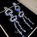 Crystal Floral Cluster Extra Long Fringe Statement Earrings view 4