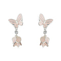 Silver Tone Pink Butterfly And Flower Drop Stud Earrings view 5