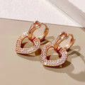 Rose Gold Tone Open Heart Crystal Huggie Earrings Polished Metal Jewelry view 3