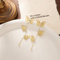 Gold Tone Butterfly Chain Tassel Long Stud Earrings view 2