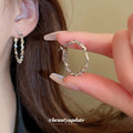 Textured Hoop Earrings in Gold and Silver Tones with Polished Metal Accents view 4