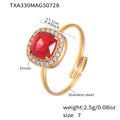 Red Cushion Halo Zircon Necklace Ring Stud Earrings Gold Steel view 6