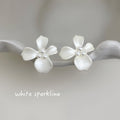 White Painted Flower And High Luster Pearl Stud Earrings view 6