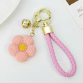 Pink Knit Texture Flower Keychain With Bell And Key Ring view 5