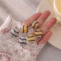 Round Domed Pearl Bead Stripe Stud Earrings Gold Steel view 3