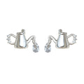 Silver Tone Teapot Cup And Clear Teardrop Asymmetric Stud Earrings view 5