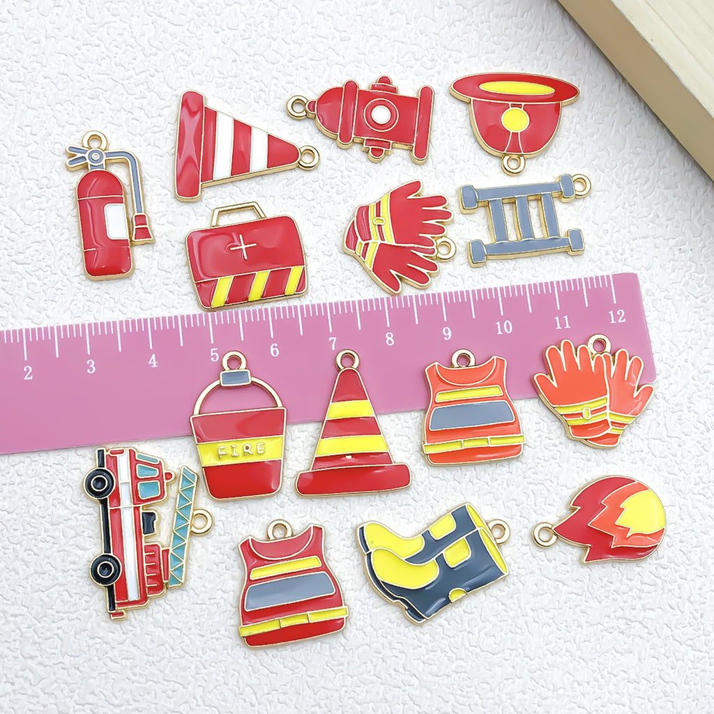 Enamel Zinc Alloy Fire Extinguisher Helmet Glove charm pendants for DIY keychain necklaces