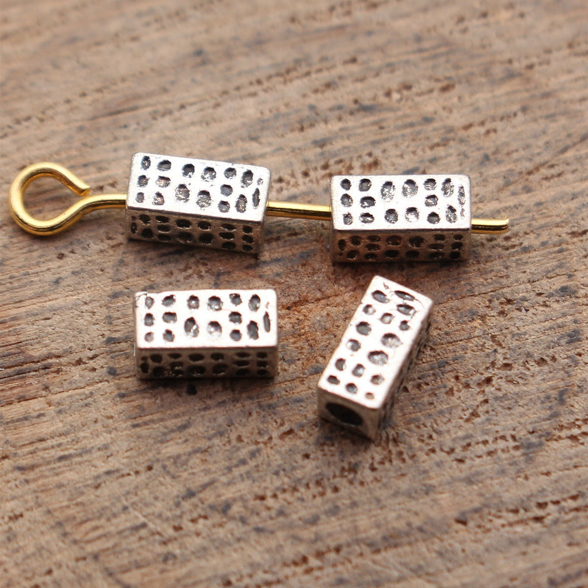 6.4x3x3mm 0.25g Antique Silver Zinc Alloy Hammered Square Tube Dreadlock Beads for Hair Jewelry