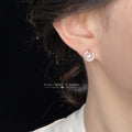 Rose Gold Pearl Open Crescent Pave Halo Stud Earrings view 2