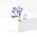 Enamel Magnolia Flower Brooch with Pearl Pink Purple view 2
