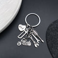 Antique Silver Motorcycle Tool Saw Wrench and Heart Charm Keychain view 4