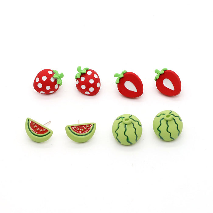 Acrylic Strawberry and Watermelon Fruit Stud Earrings in Four Designs