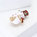 White Enamel Christmas Snowman Brooch Red Hat Gold Broom view 3