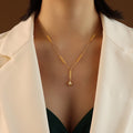 Gold Tone Star Pendant Lariat Necklace Paperclip Bar Links view 6
