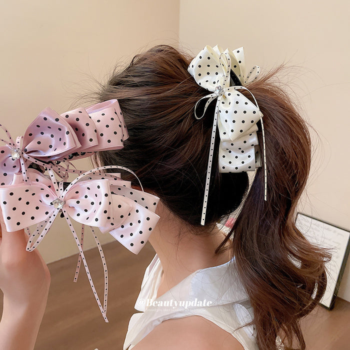 Polka Dot Satin Bow Banana Hair Clips Three Color Styles