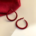 Red Flocked Velvet Hoop Earrings Soft Circle Three Sizes view 4