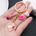Pink Makeup Compact Lipstick and Handbag Metal Keychain Set view 3