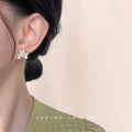 Gold-Tone Five-Petal Shell Flower Pearl Center Stud Earrings view 2