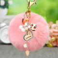 Wooden Love Heart Rabbit Fur Pom Keychains in Fifteen Pictured Fur Colors view 11