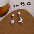 Pink and Blue Star Moon Chain Tassel Stud Earrings view 9