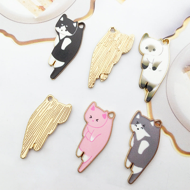 Enamel Zinc Alloy Cat Charm Pendant 12x25mm for DIY Earrings Hair Accessories