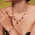 Gold Steel Ball Chain Cherry Strawberry Heart Charm Jewelry Set view 4