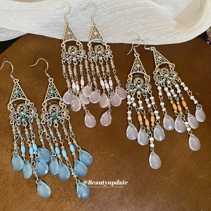 Filigree Chandelier Hook Earrings With Pink Or White Drops