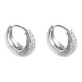 Silver Tone Pave Clear Stone Wide Huggie Hoop Earrings For Women view 5