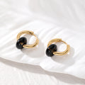Gold Tone Huggie Earrings with Natural Stone Donut Beads view 9