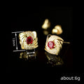 Gold Red Center Swirl Pave Stud Earrings Alloy Metal view 4